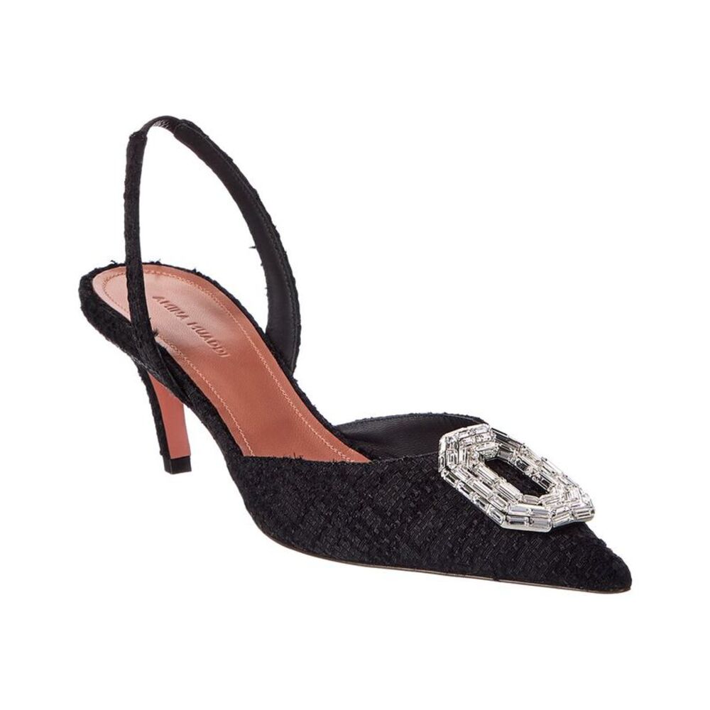 Amina Muaddi Camelia Tweed Slingback Pump, Black